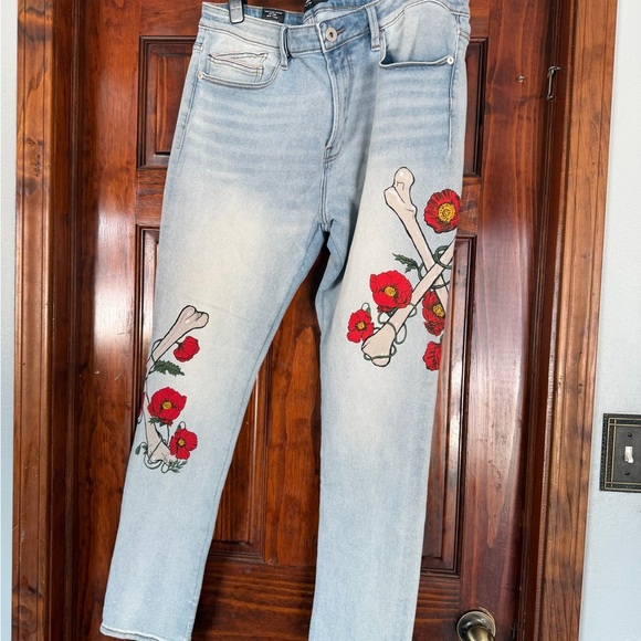 Cult of Individuality Other - Cult of Individuality Light Blue Jeans with Red Floral Design